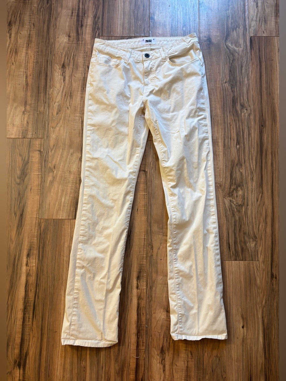 PAIGE Normandie Cream Jeans Women’s Size 31 High Rise Straight Leg 98% Cotton